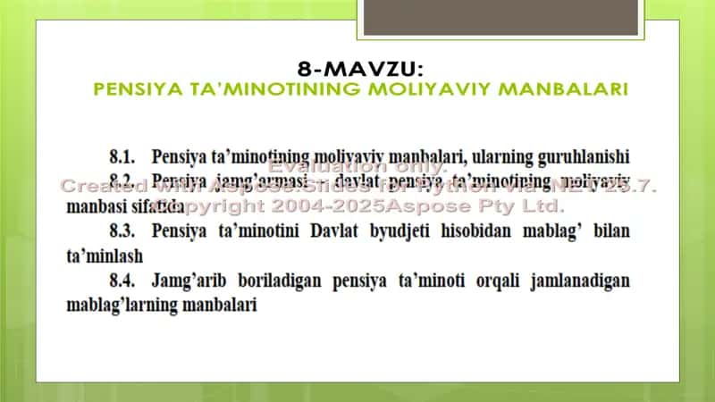 Pensiya ta'minotining moliyaviy manbalari 2