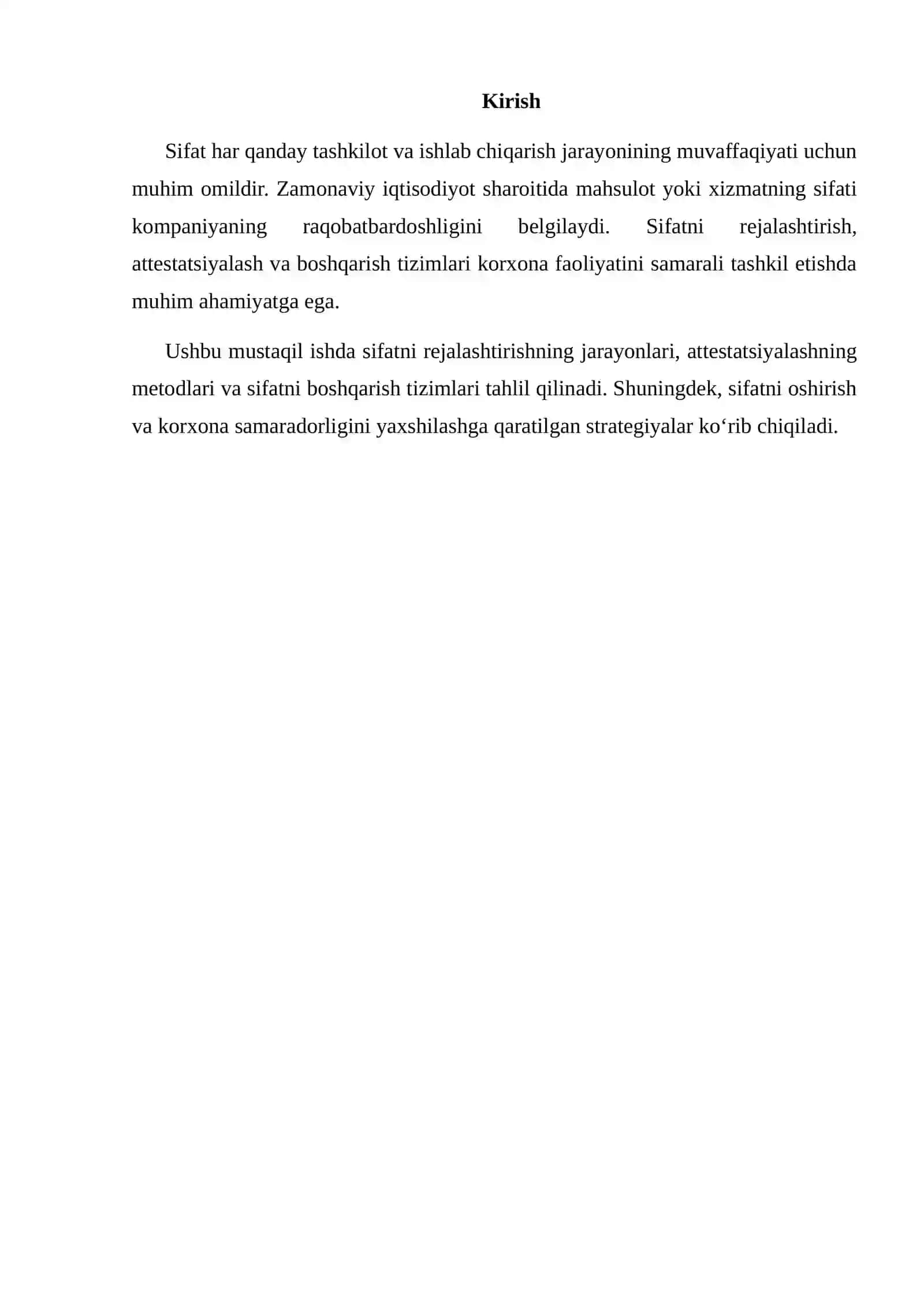 Sifatni Rejalashtirish, Attestatsiyalash va Boshqarish 2