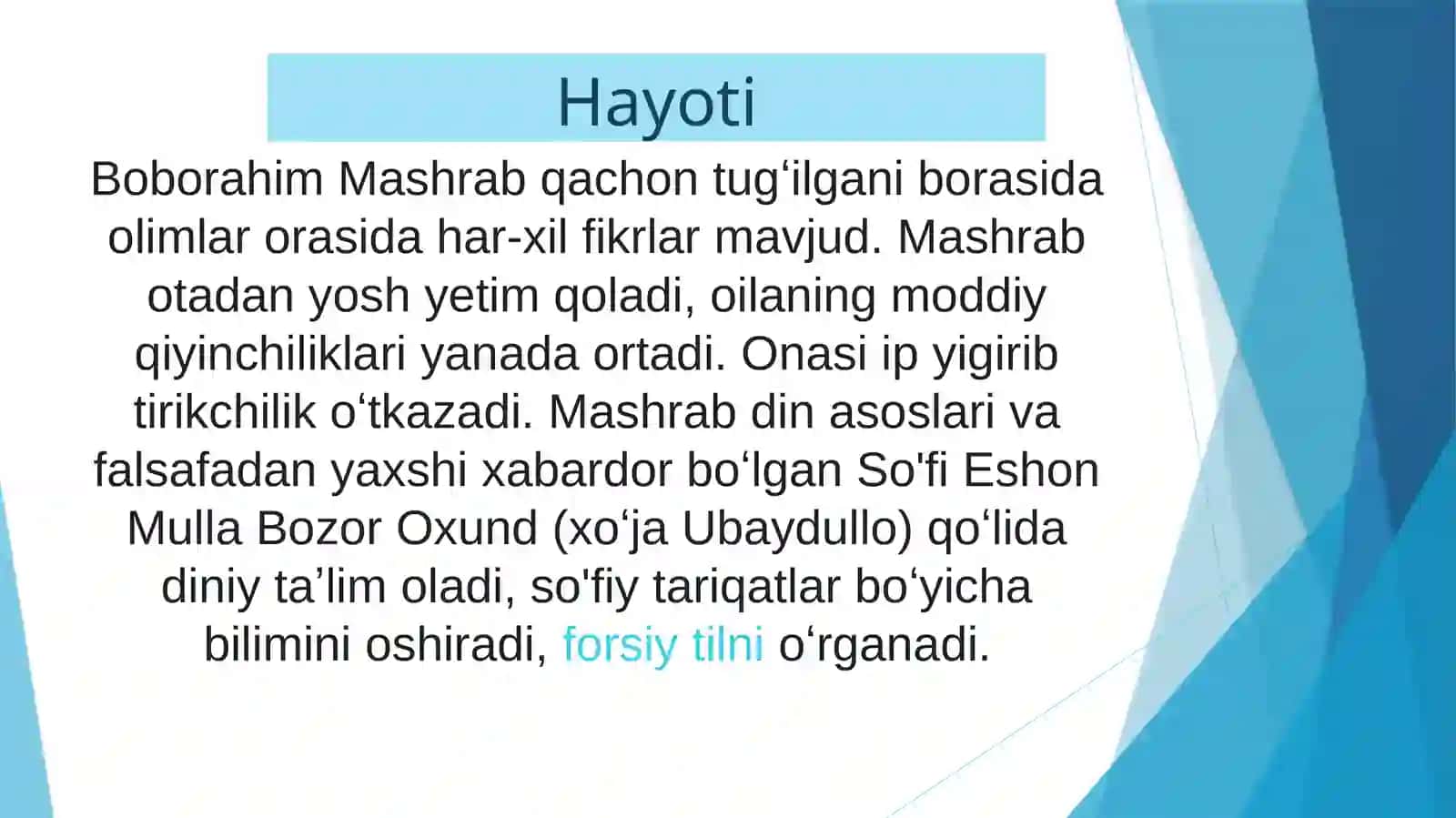 Mashrab devonini o’rganish, Boborahim Mashrab ijodiyoti. Lirikasi 2