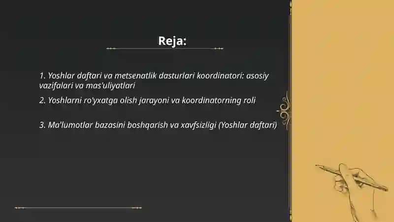 Yoshlar daftari va metsenatlik dasturlari koordinatori 2