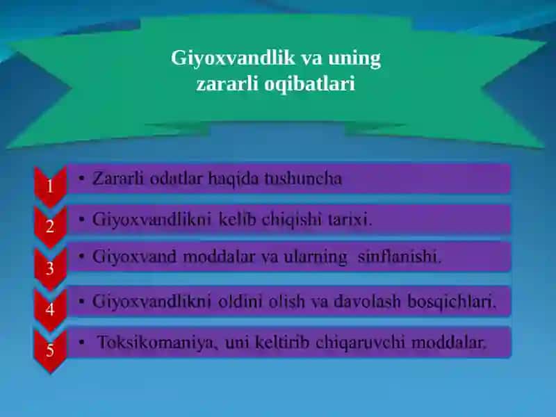 ZARARLI ODATLAR: GIYOHVANDLIK VA TOKSIKOMANIYA 2