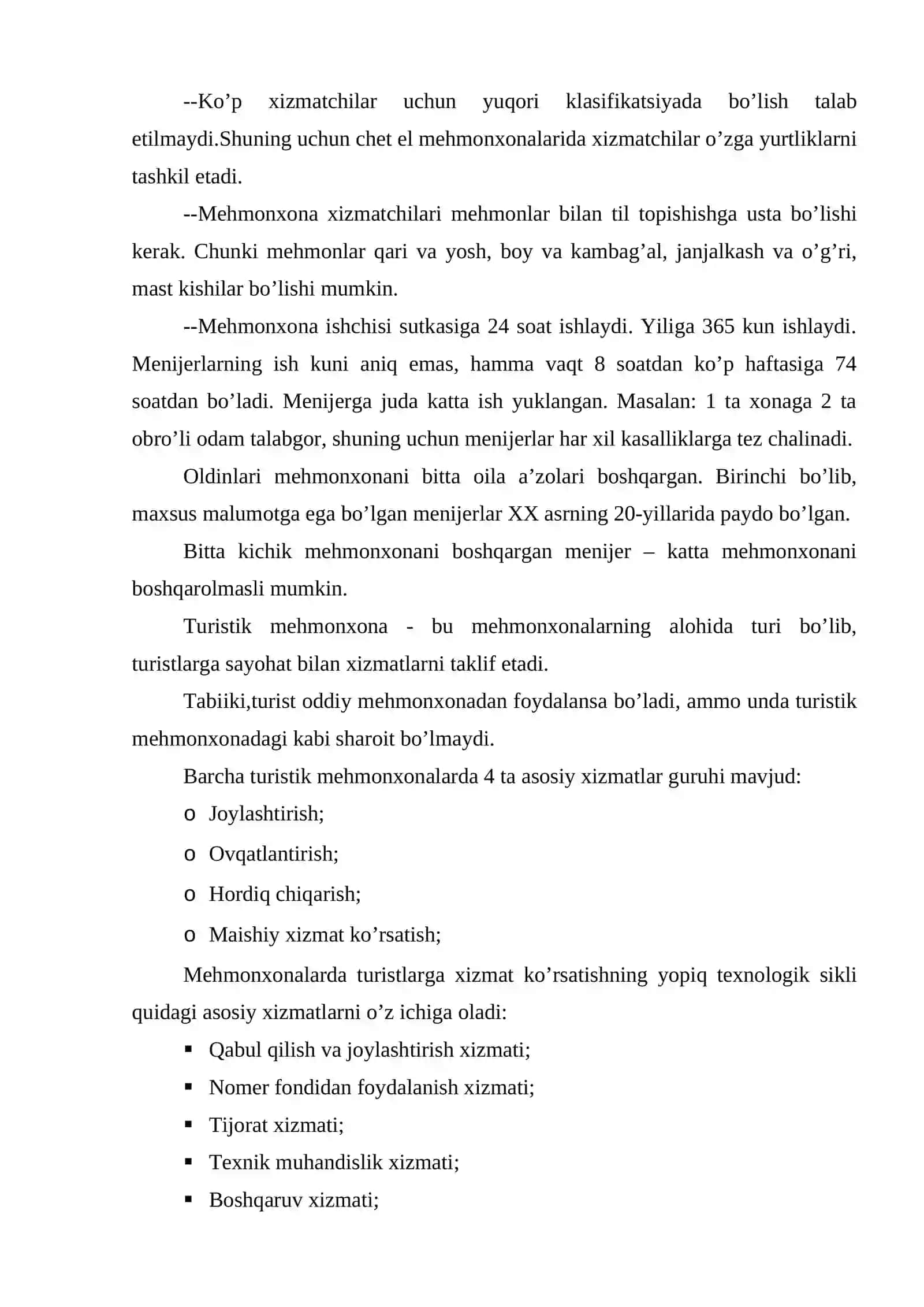 Mehmonxonadagi xizmatlar 2
