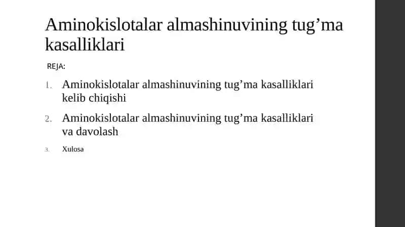 Aminokislotalar almashinuvining tug’makasalliklari 2