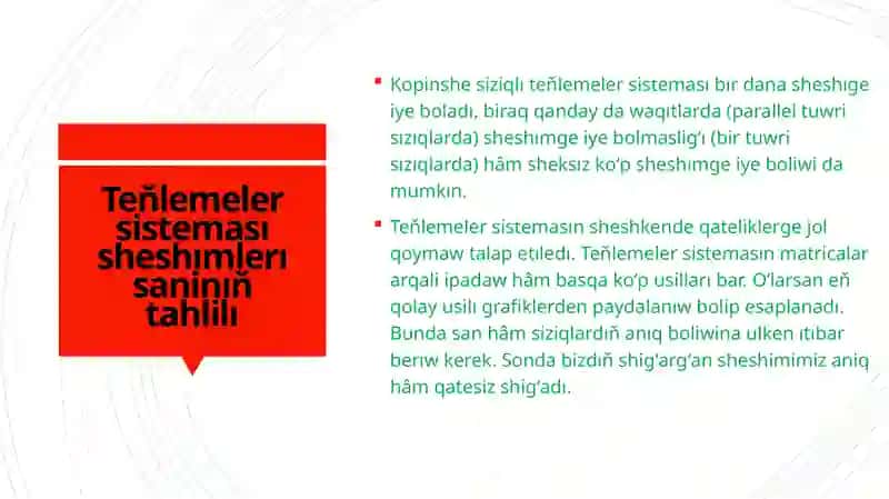Bir siziqlı algebralıq teňlemeler sisteması 2