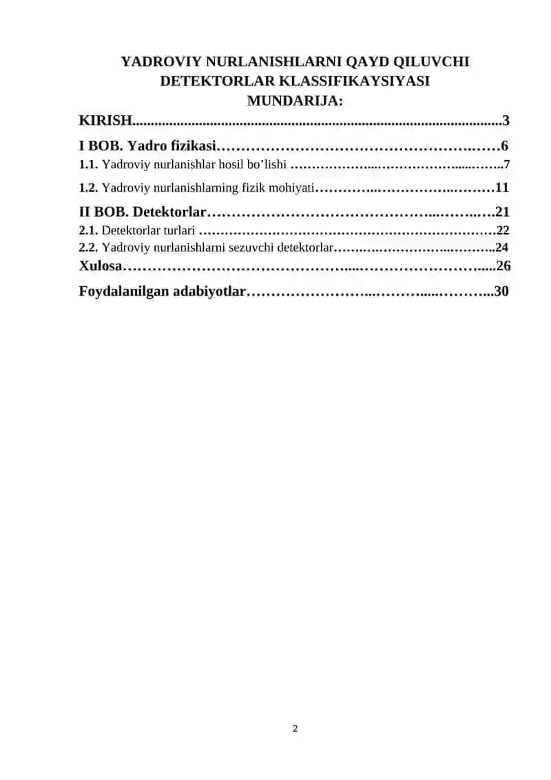 YADROVIY NURLANISHLARNI QAYD QILUVCHI DETEKTORLAR KLASSIFIKAYSI 2