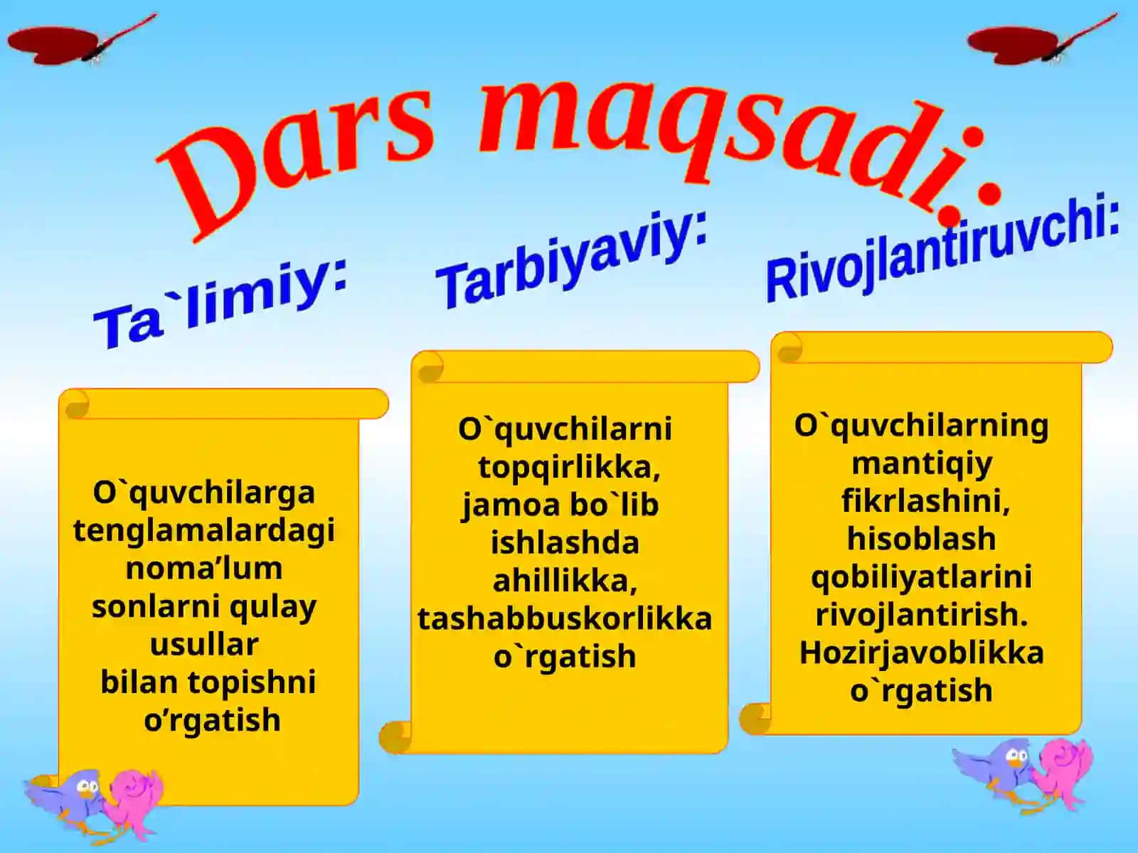 Masala shartiga ko’ra tenglamalar yechish 2