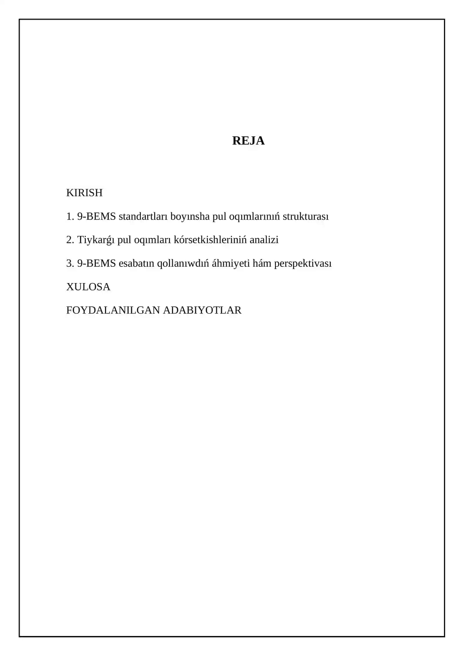 Pul oqimlari haqqidagi hisobot 9-BEMS 2