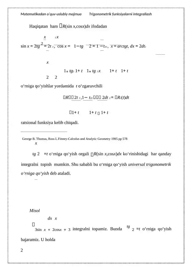 TRIGONOMETRIK FUNKSIYALARNI INTEGRALLASH 2