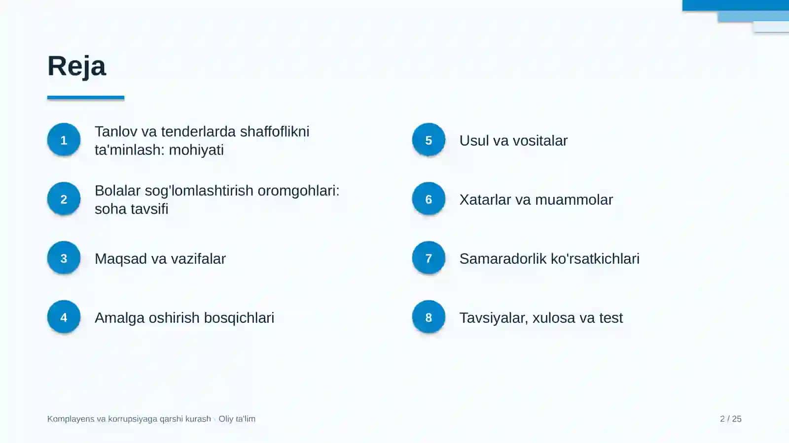Bolalar sog'lomlashtirish oromgohlarida tanlov va tender jarayonlarida shaffoflikni ta'minlash 2