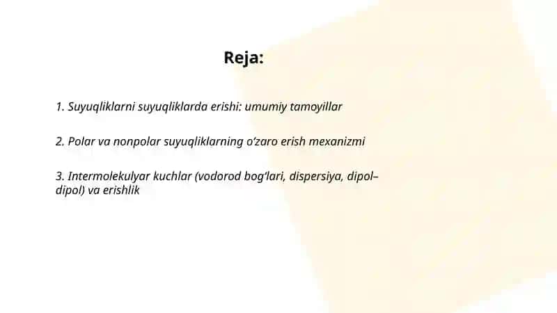 Suyuqliklarni suyuqliklarda erishi 2