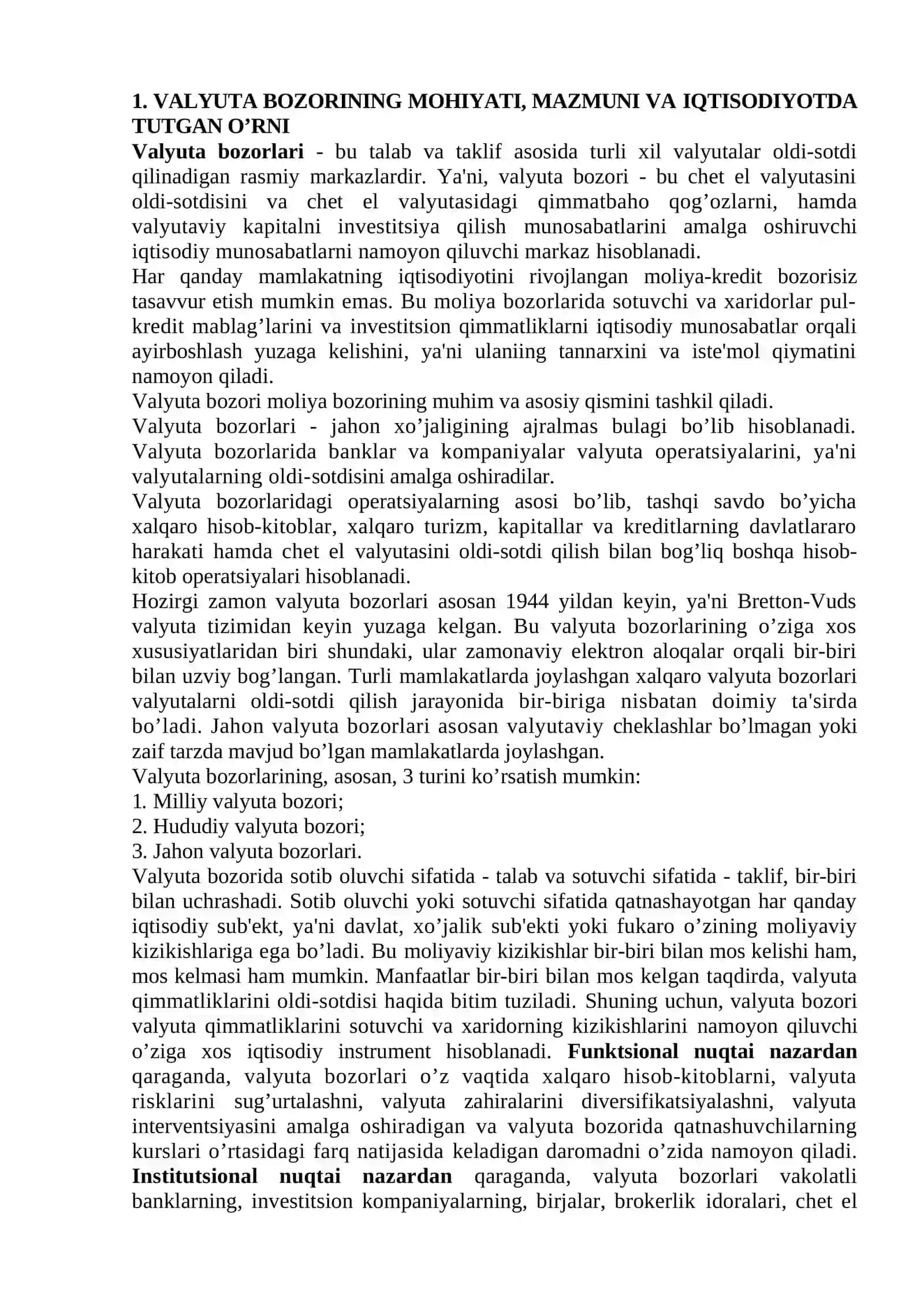 Xalqaro valyuta-kredit va moliya bozori 2