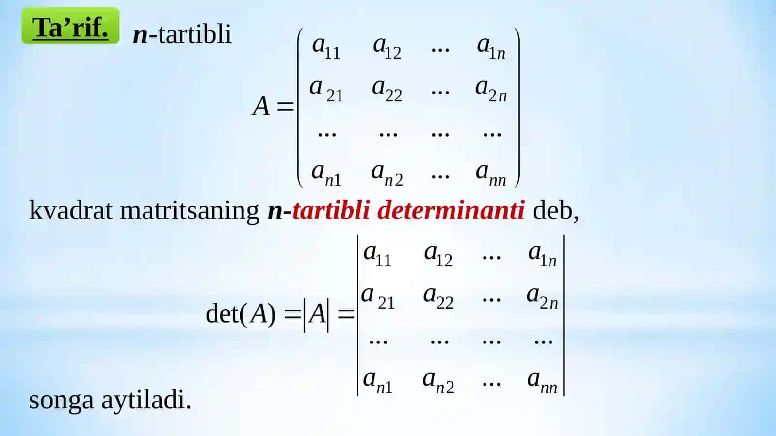 DETERMINANTLAR NAZARIYASI 2