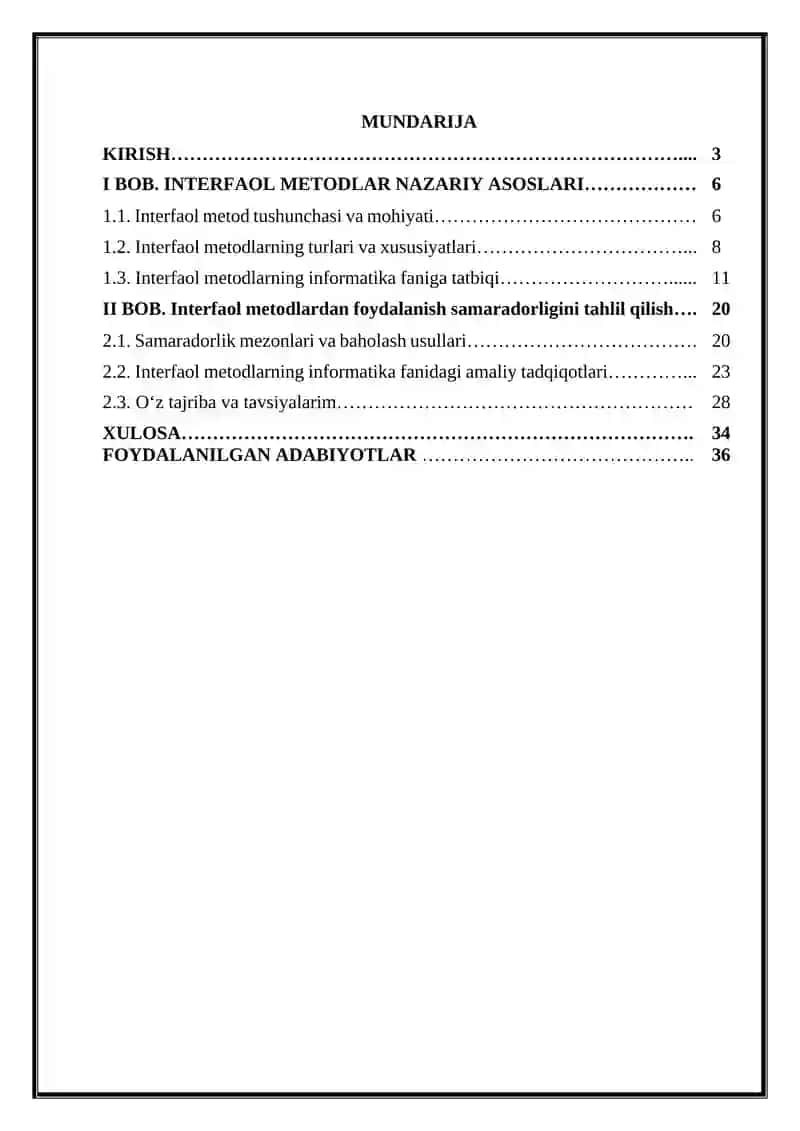 Informatika fanida interfaol metodlardan foydalanish samaradorligi 2