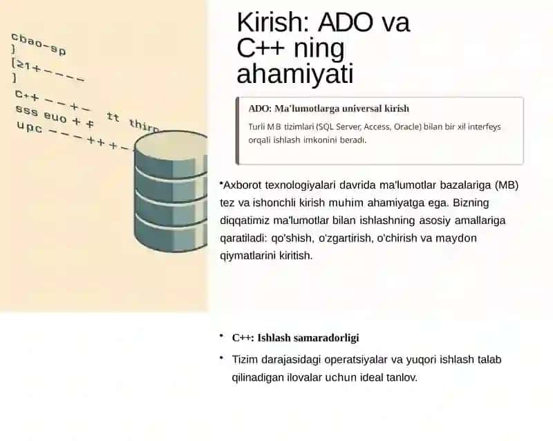 Ma'lumotlarbazasibilan ADO va C++ orqali ishlash 2