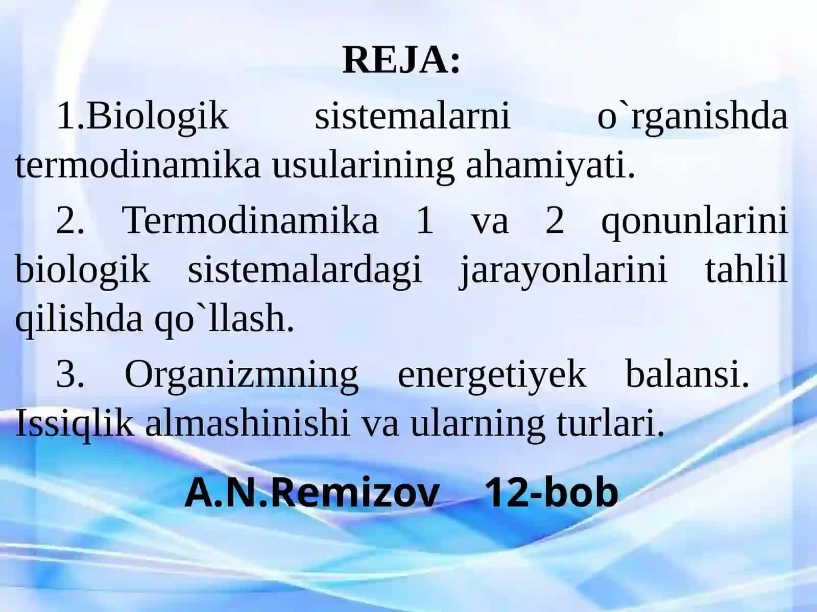 TERMODINAMIKA. TIRIK SISTEMALAR TERMODINAMIKASI 2