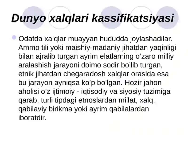 Dunyo xalqlari kassifikatsiyasi 2