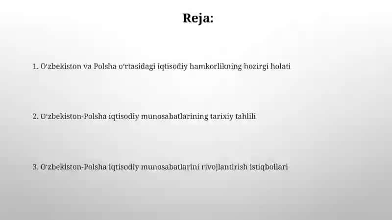 Uzbekistan Polsha iqtisodiy munosabatlari 2