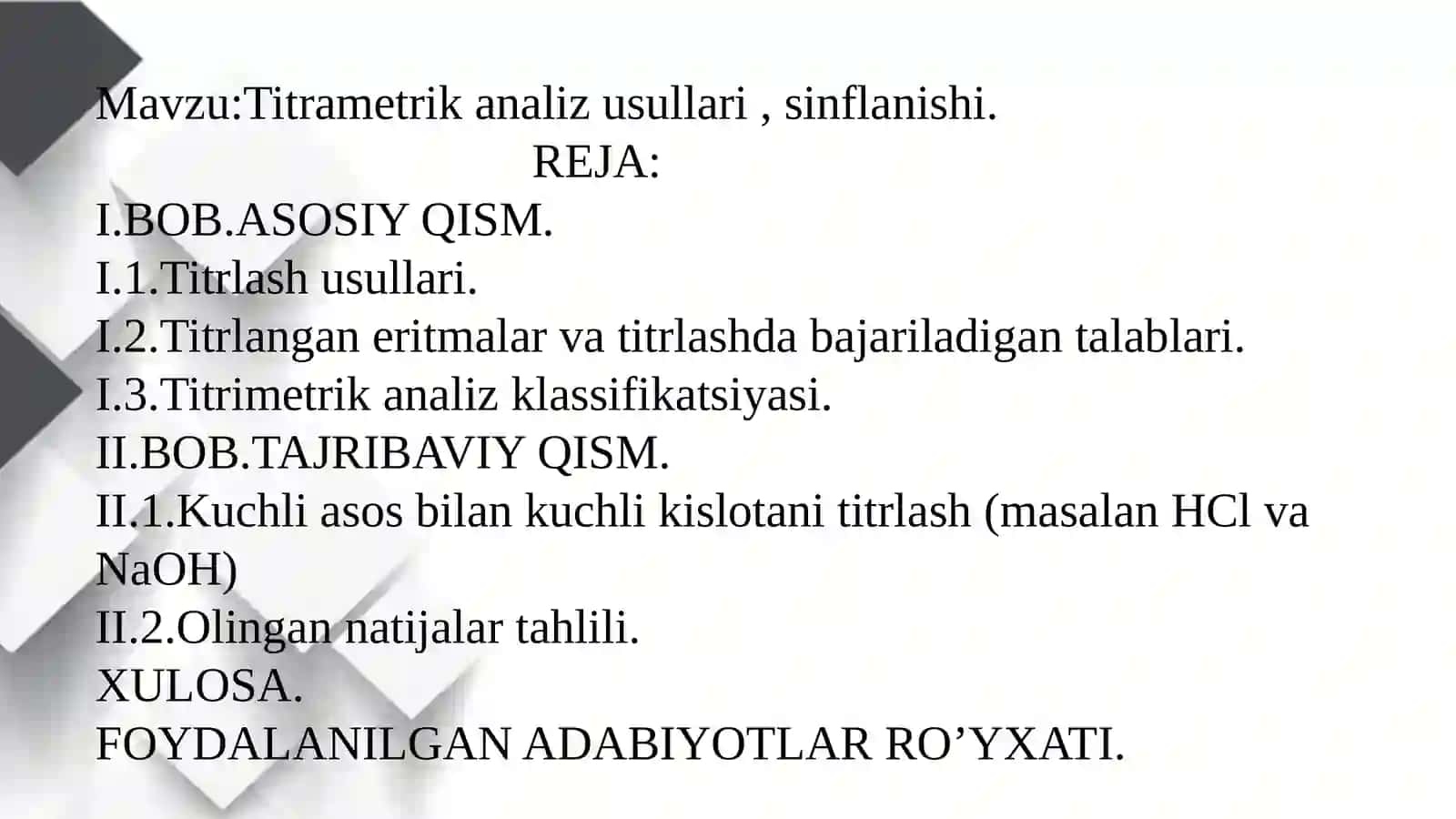 Titrametrik analiz usullari, sinflanishi 2