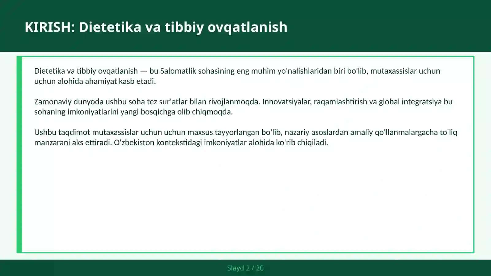Dietetika va tibbiy ovqatlanish 2