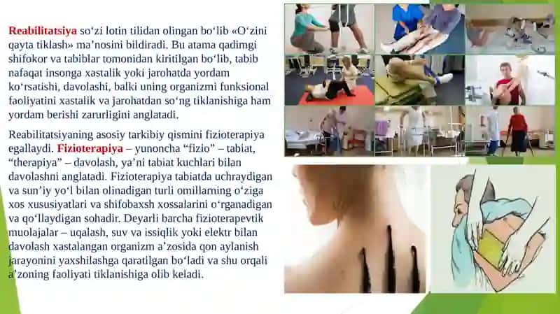 Reabilitatsiya, Fizioterapiya va Massaj 2