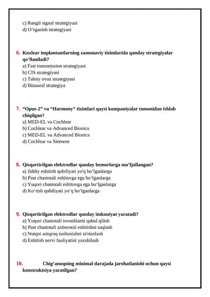 Koxlear implantli bolalar reabilitatsiyasi (TEST) 2