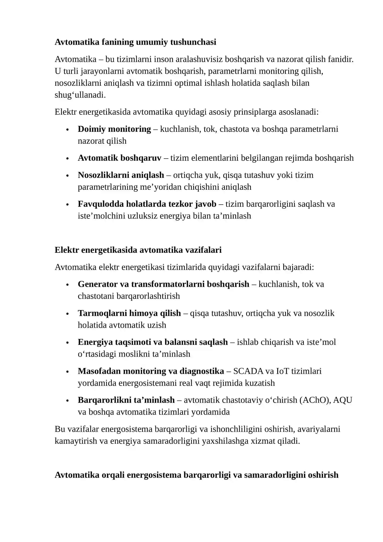 AVTOMATIKA FANINING ELEKTR ENERGETIKADAGI AHAMIYATI 2