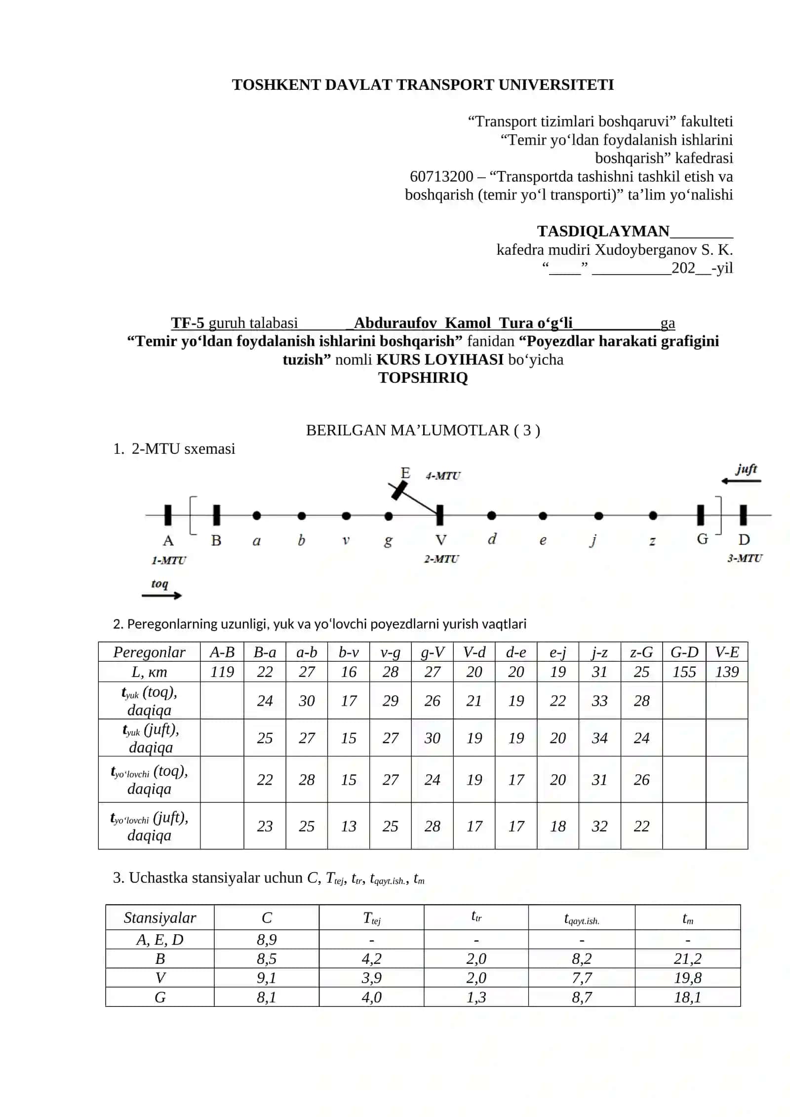 POYEZDLAR HARAKATI GRAFIGINI TUZISH 2