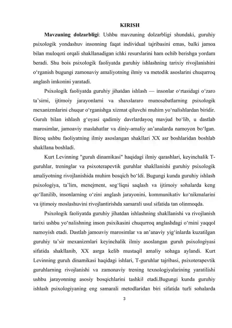 PSIXOLOGIK FAOLIYATDA GURUHIY JIHATDAN ISHLASHNING TARIXI 2