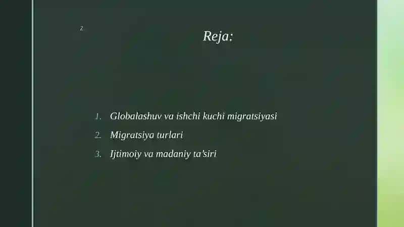 Globallashuv sharoitda ishchi kuchi migratsiyasi 2