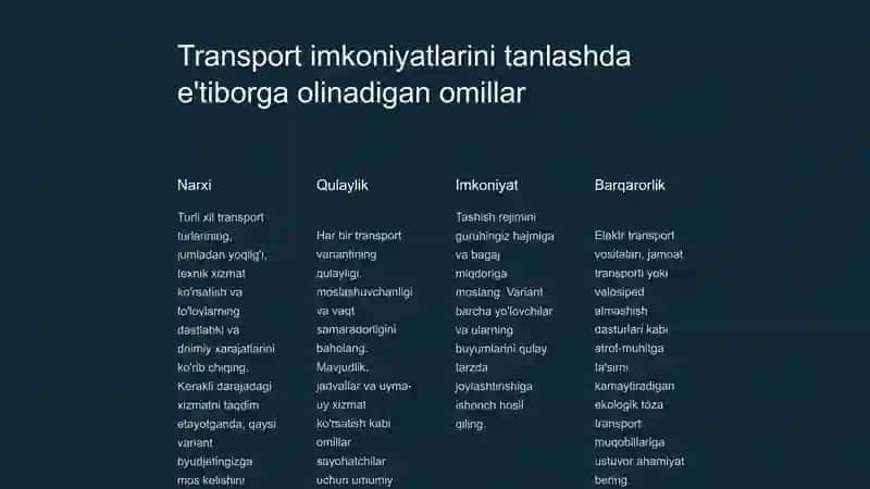 Turizmda transport xizmatlarini tashkil etish talablari 2