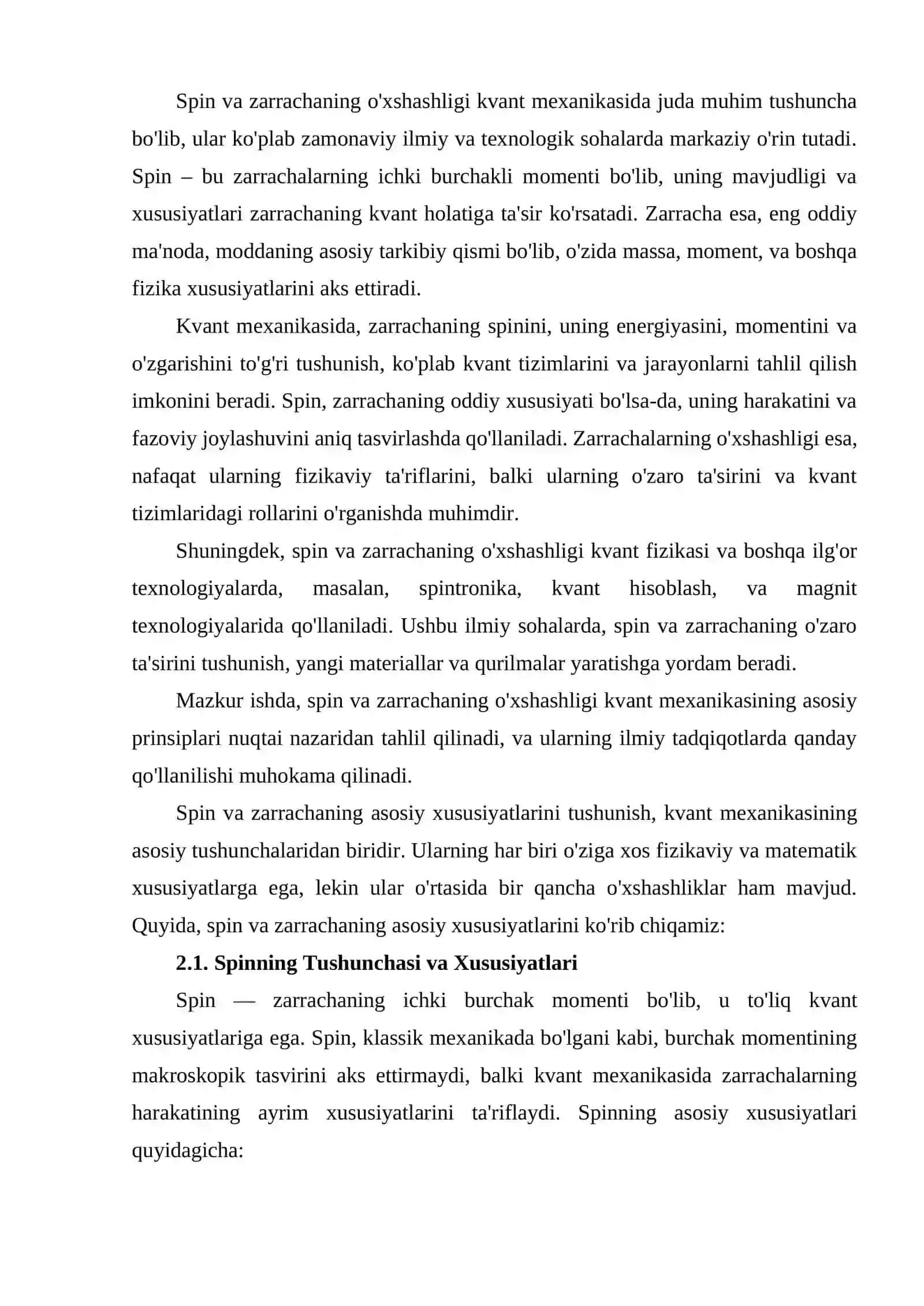 Spin va ZarrachalARNING AYNAN O'XSHASHLIGI 2