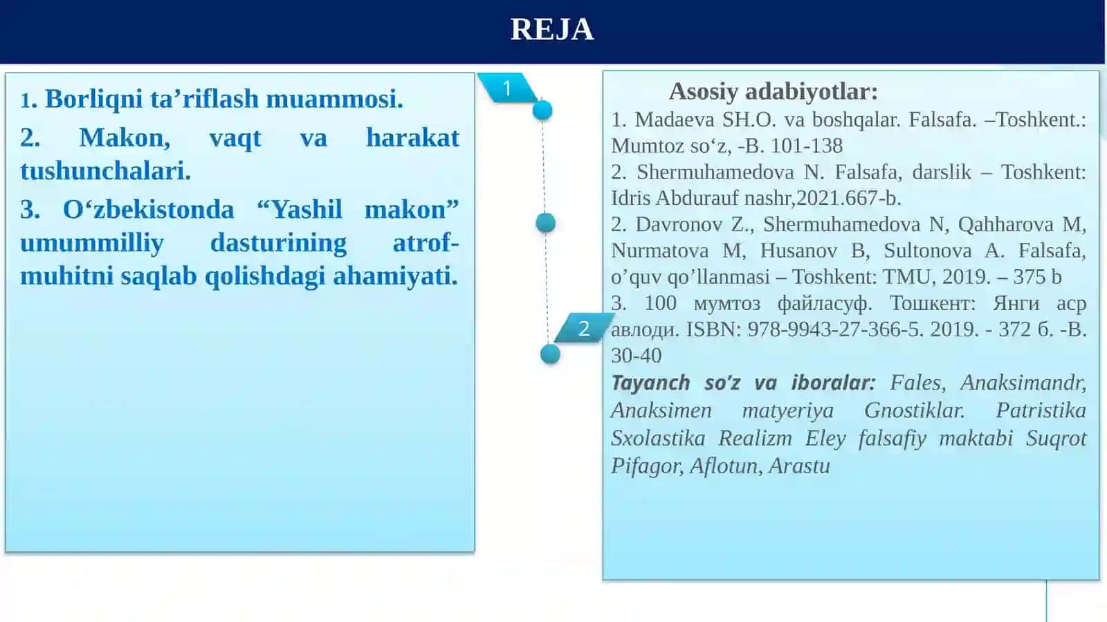 Borliq falsafasi (Ontologiya)(2 soat) 2