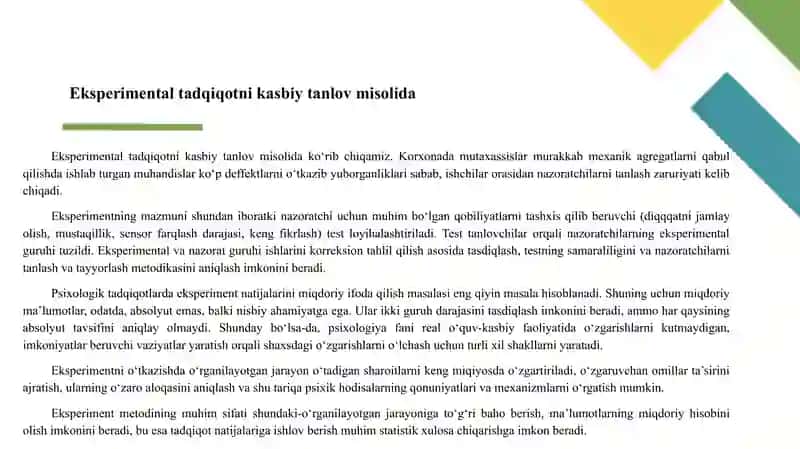 kasb tanlashda eksperimental tadqiqotlar 2