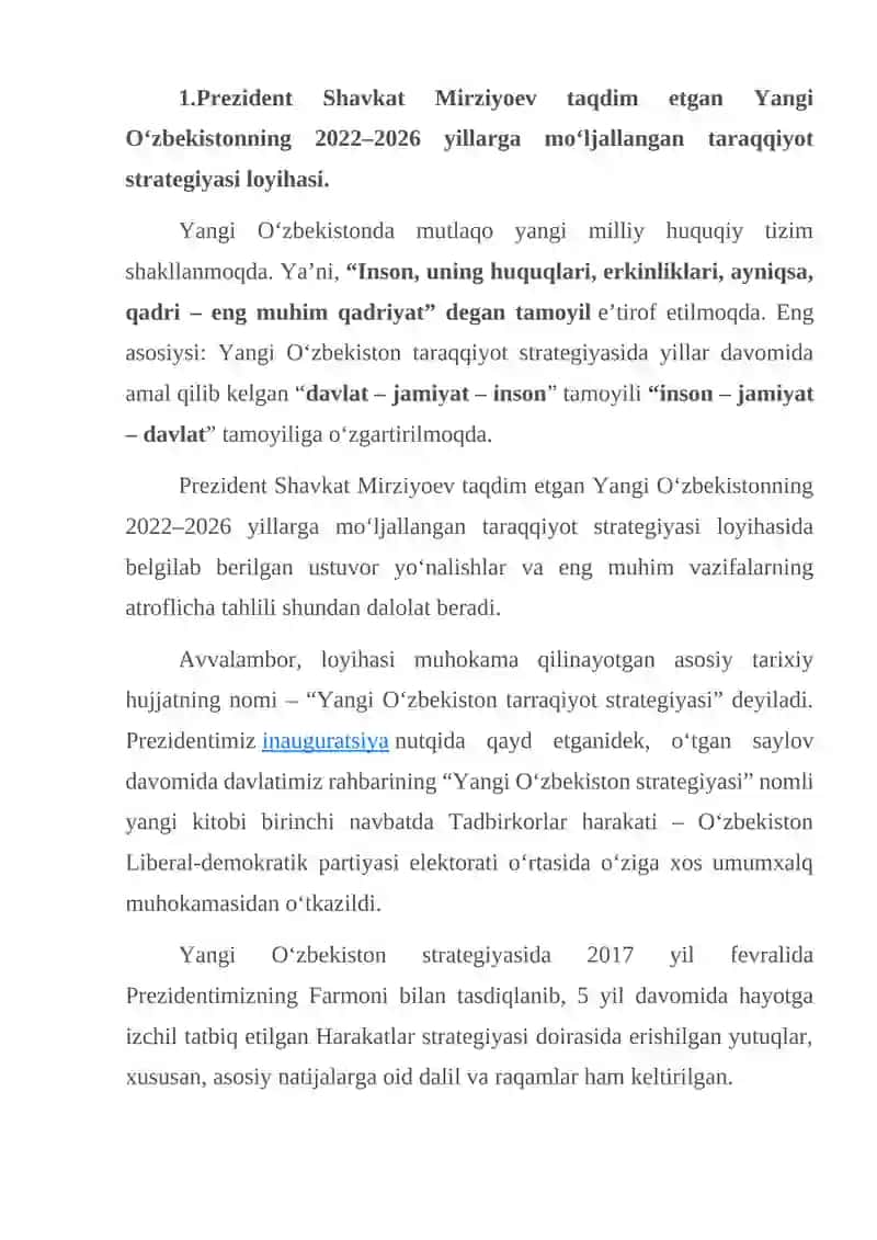 Yangi O‘zbekiston tarraqiyot strategiyasi 2