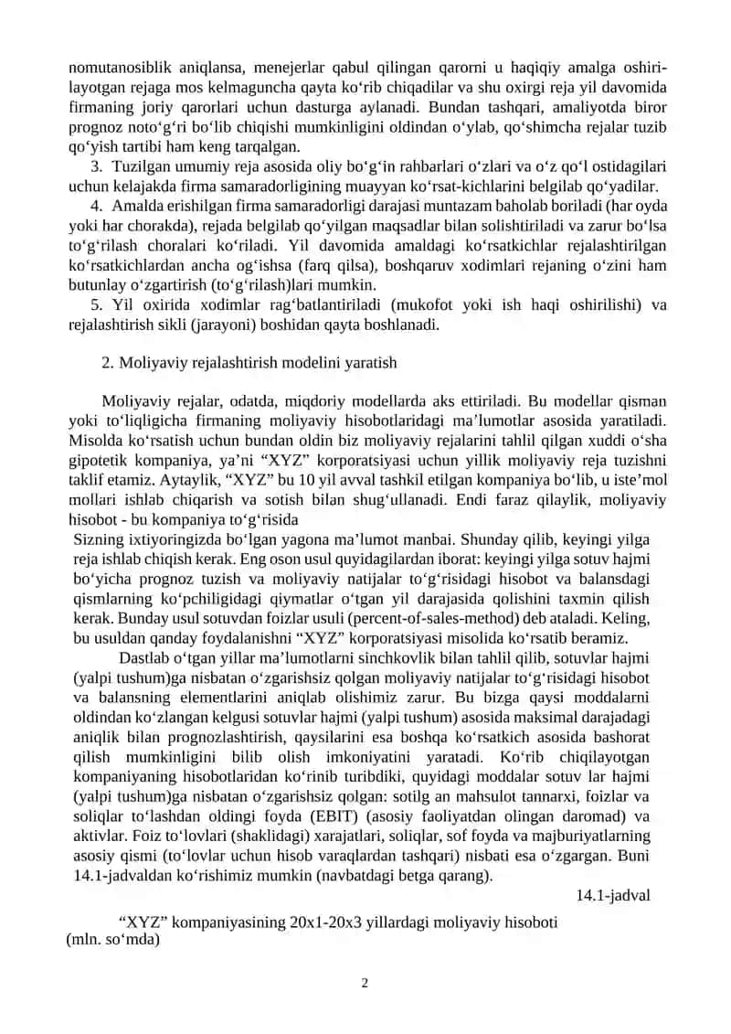 Moliyaviy hisobotlar va moliyaviy rejalashtirish 2