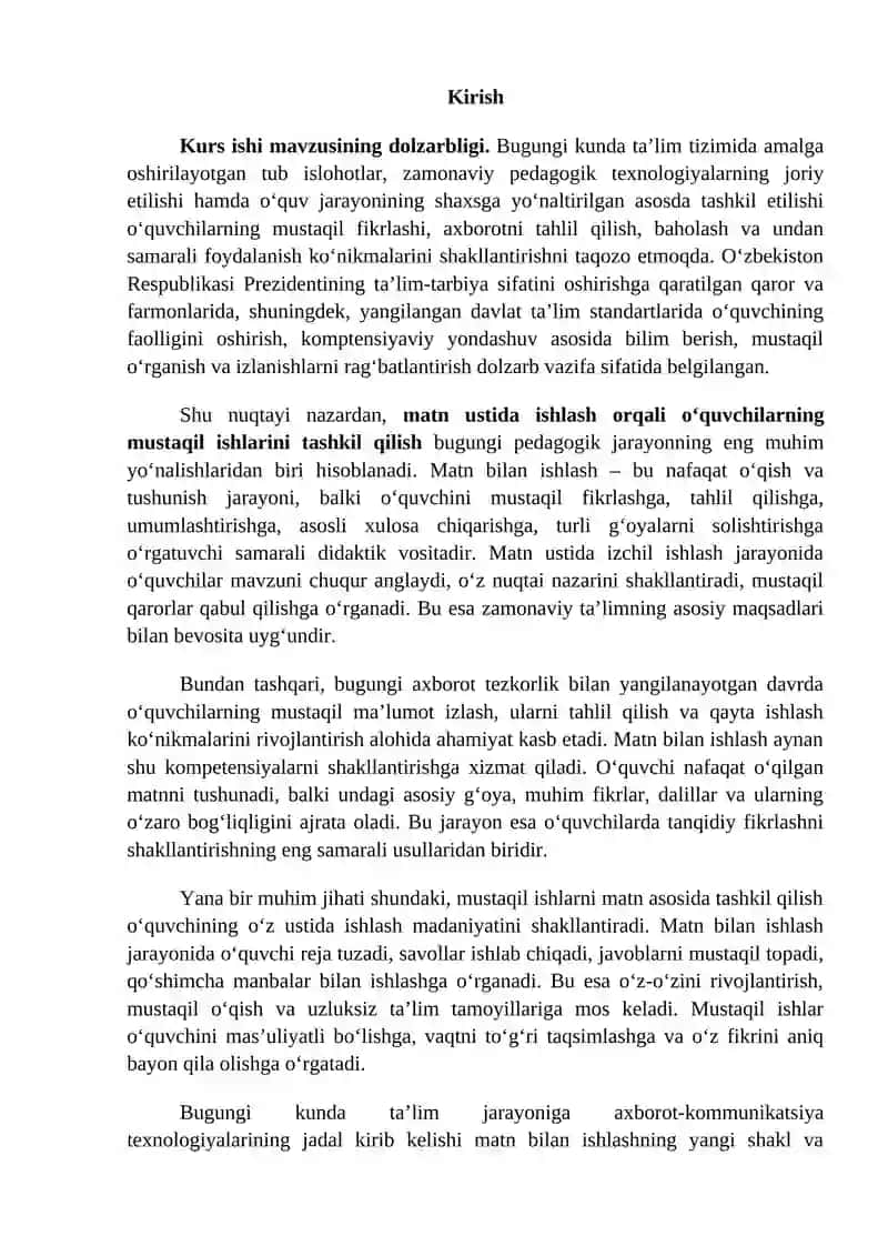 Matn ustida ishlash metodikasi 2