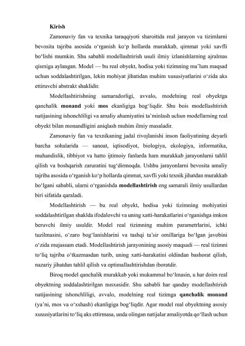 MODELLARNING REAL OBYEKTGA NISBATAN MONANDLIGINI ANIQLASH USULLARI 2