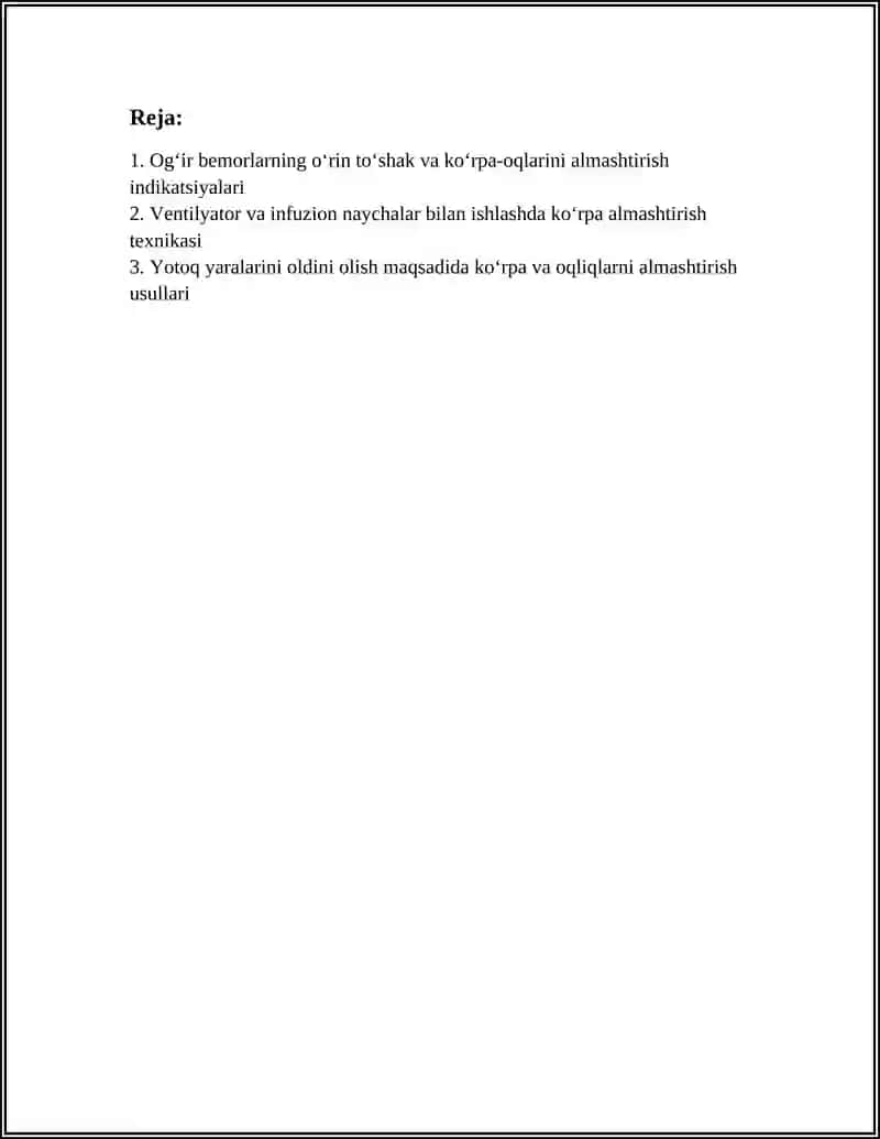 O‘GIR BEMORLARNING OʻRIN KOʻRPA VA OQLIQLARINI ALMASHTIRISH 2
