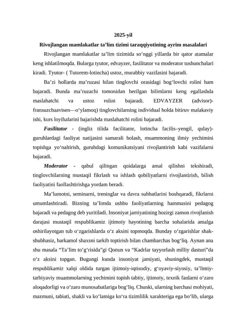 Rivojlangan mamlakatlarda maktabgacha ta’lim tizimi 2