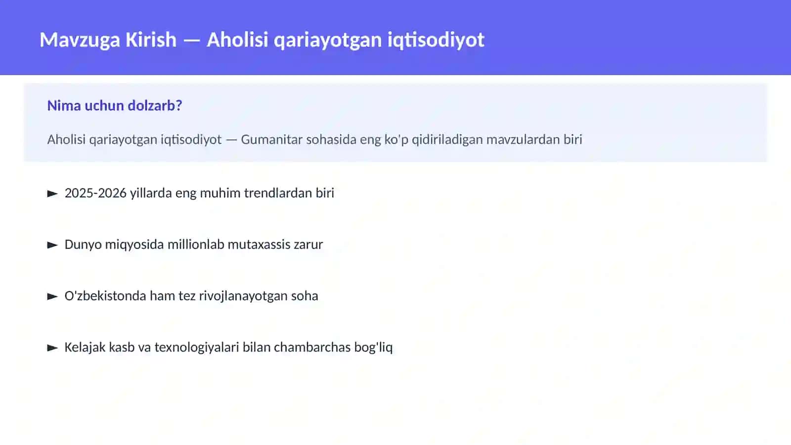 Aholisi qariayotgan iqtisodiyot 2