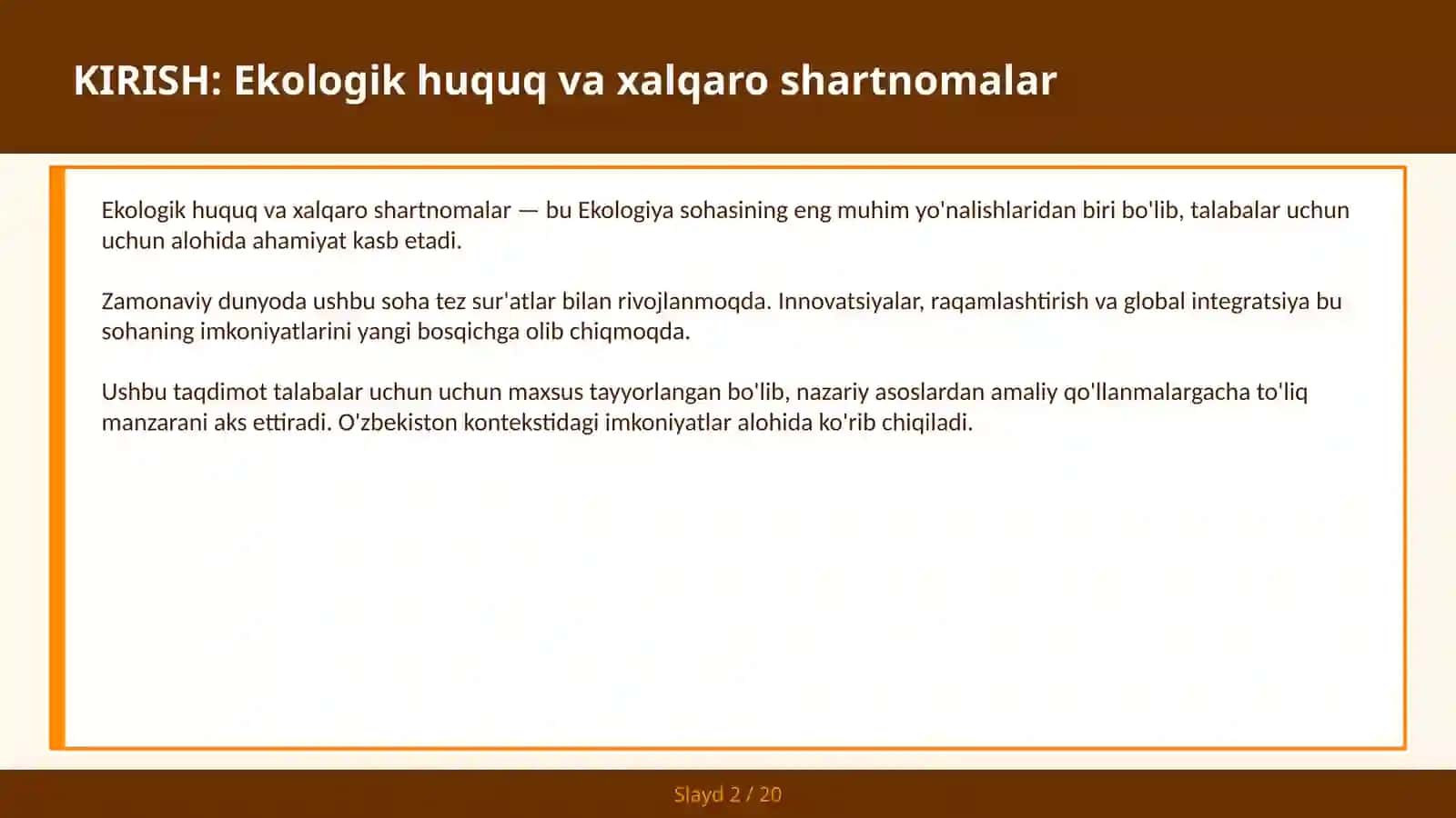 Ekologik huquq va xalqaro shartnomalar 2