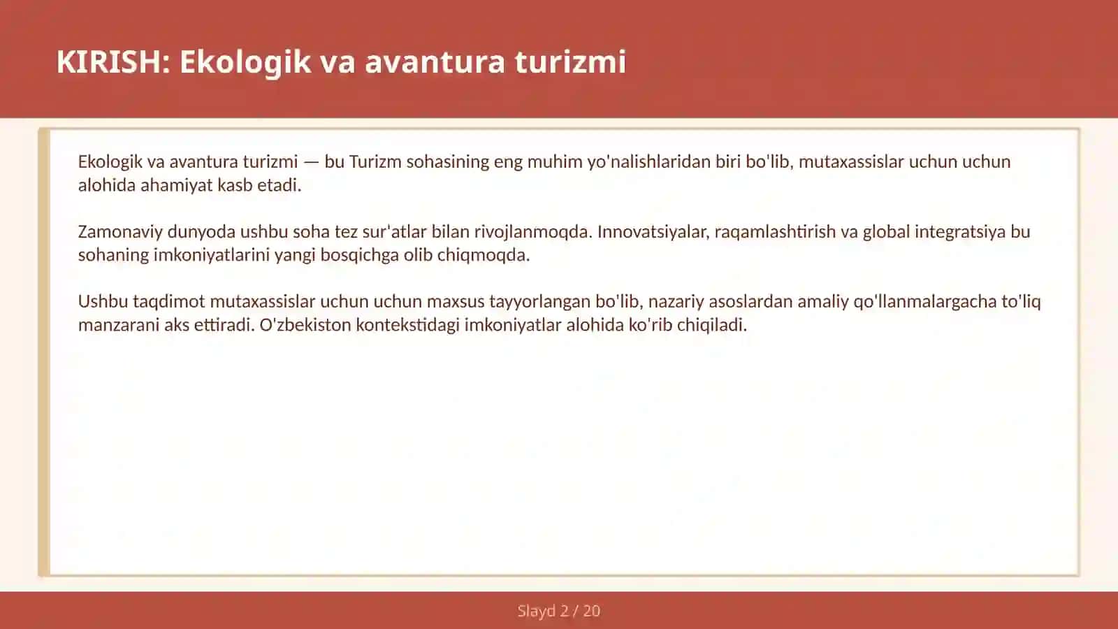 Ekologik va avantura turizmi 2