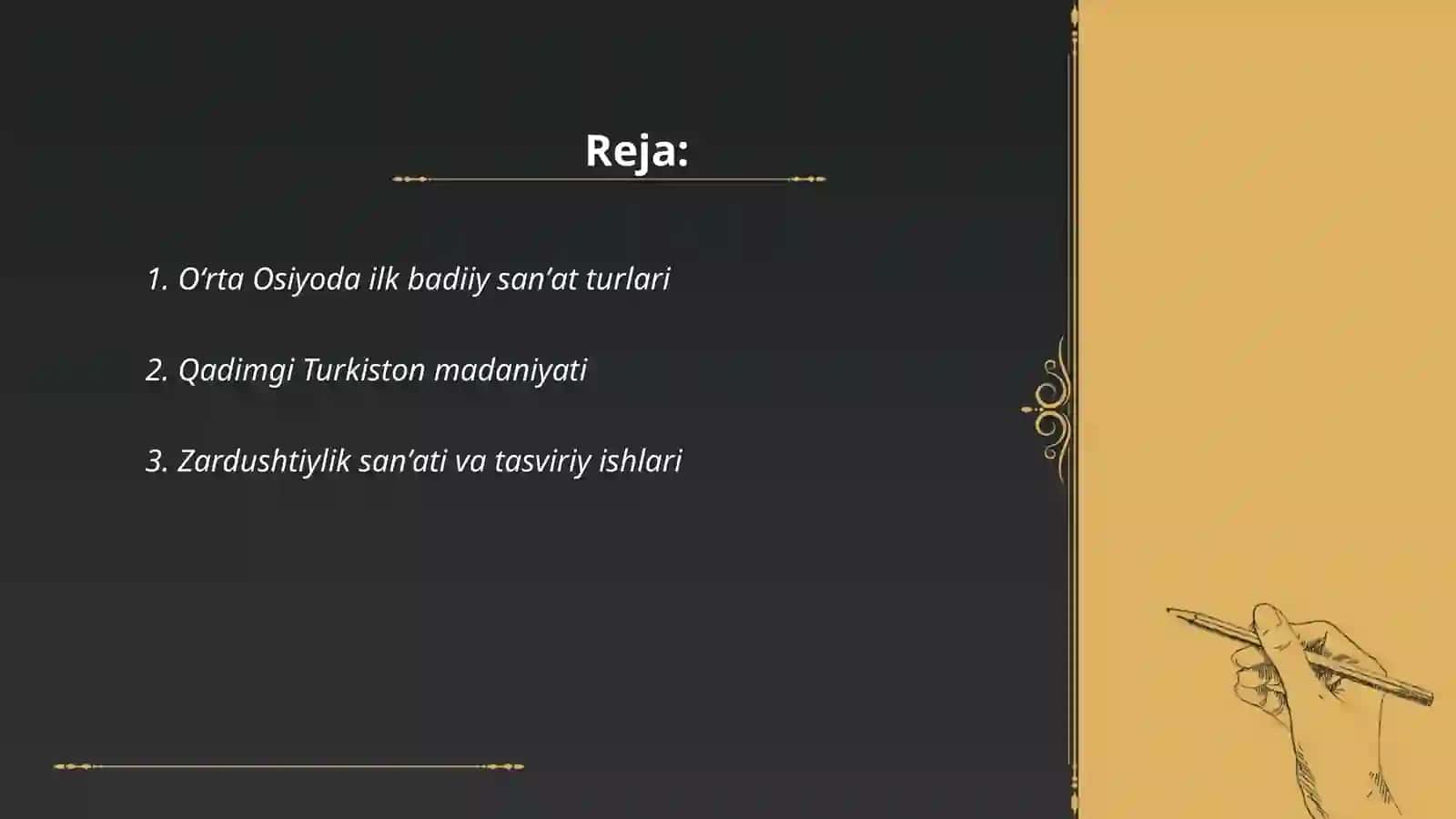 Oʻrta Osiyoda ilk badiiy sanʼat turlari 2