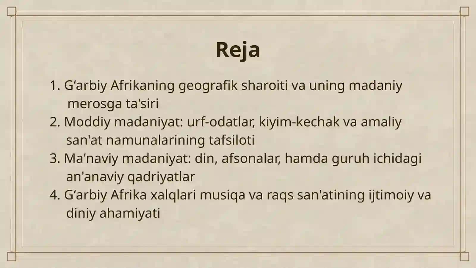 G'ARBIY AFRIKA XALQLARINING MODDIY VA MA'NAVIY MADANIYATI 2
