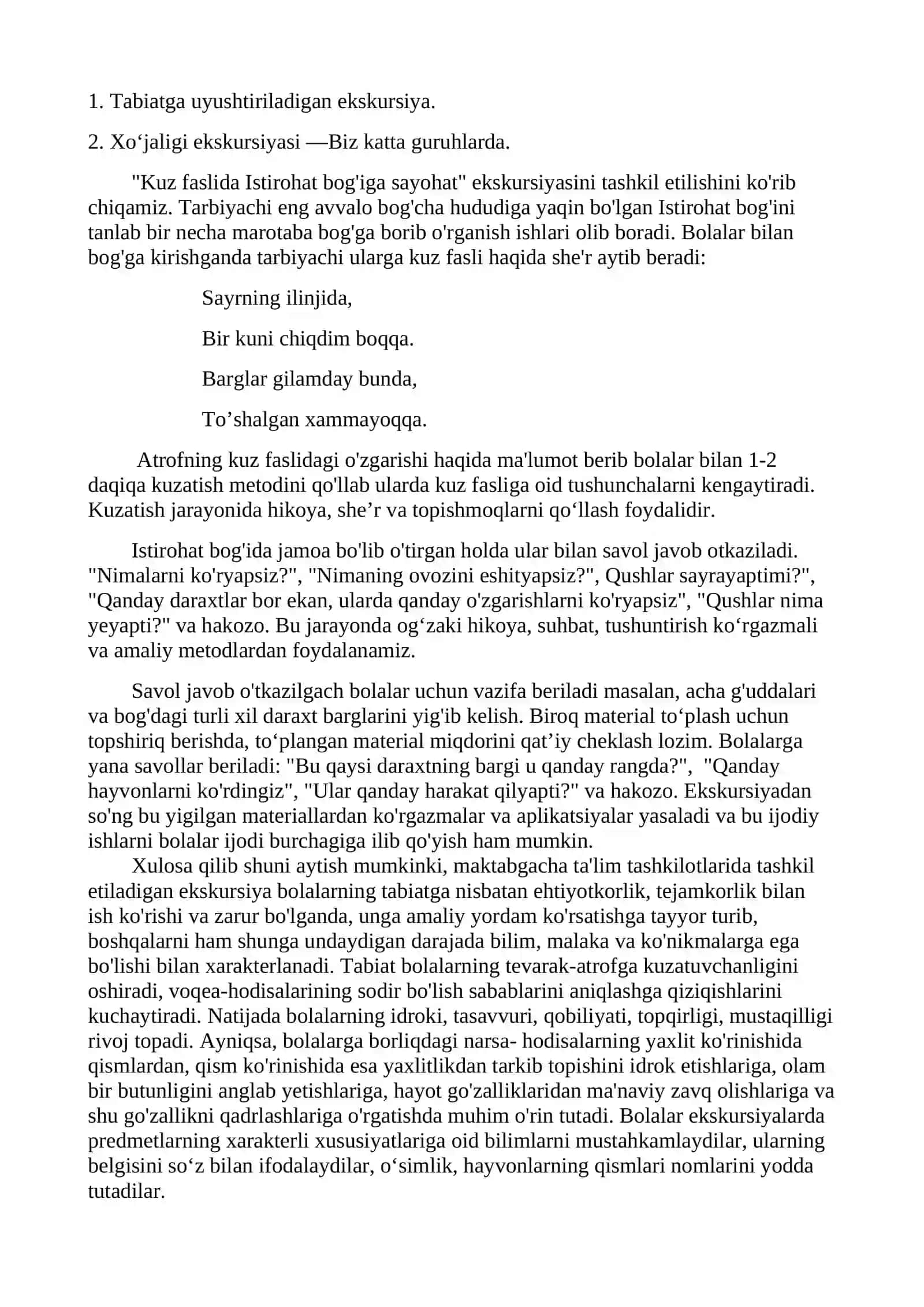 Ekskursiya o‘tkazish metodikasi mavzusiga maruza 2
