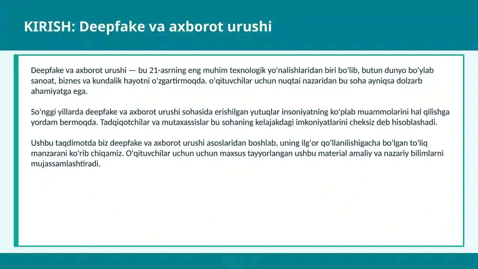 DEEPFAKE VA AXBOROT URUSHI 2