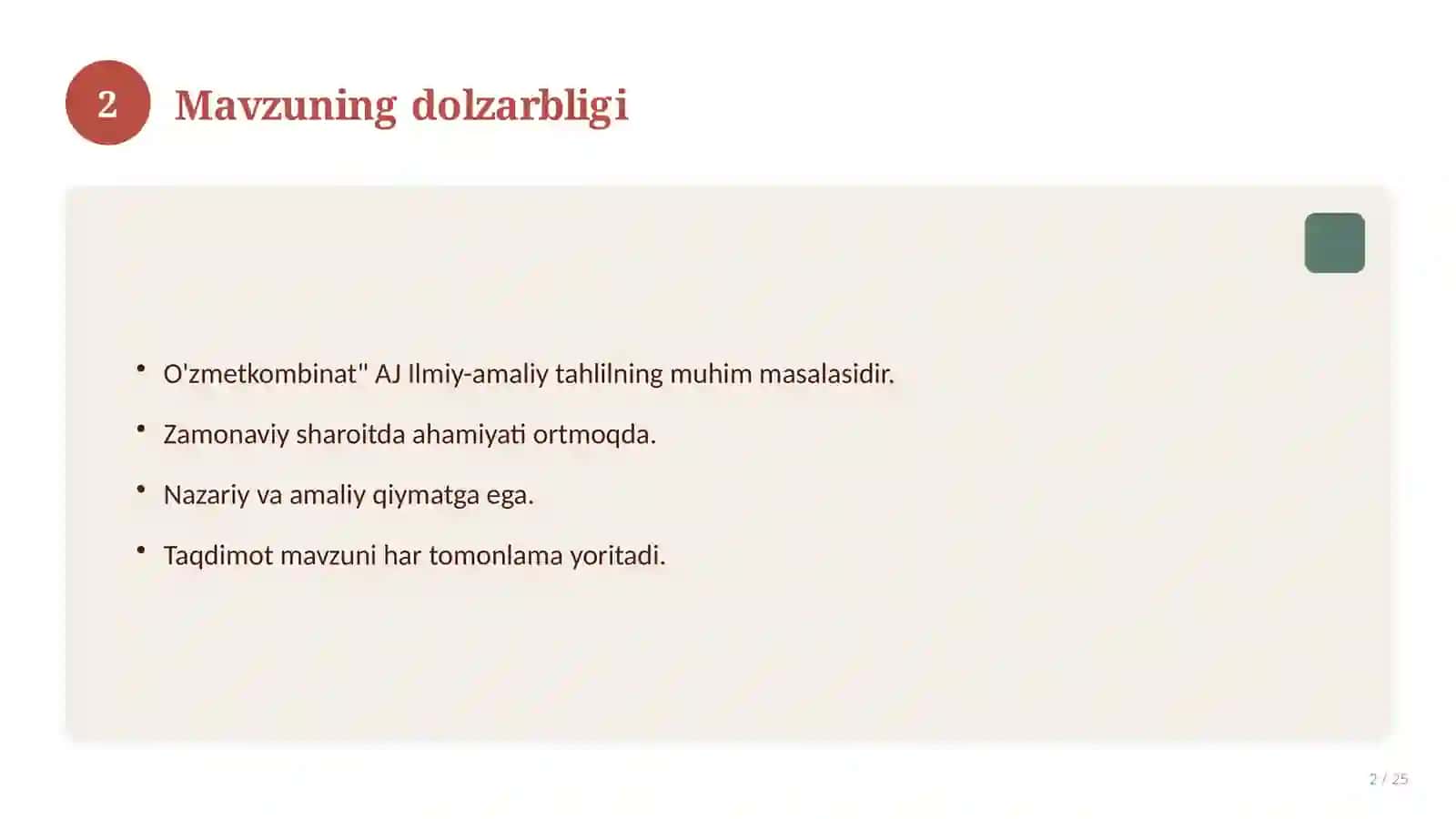 "O'zmetkombinat" AJ Ilmiy-amaliy tahlil 2