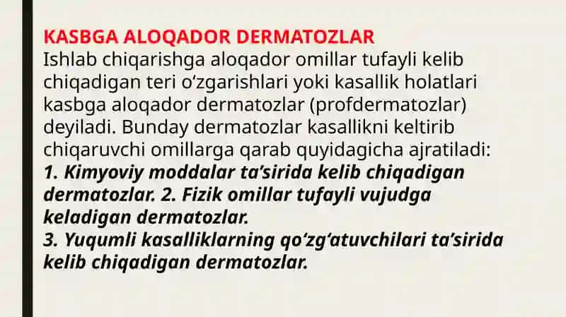 Kasbga aloqador dermatozlar 2