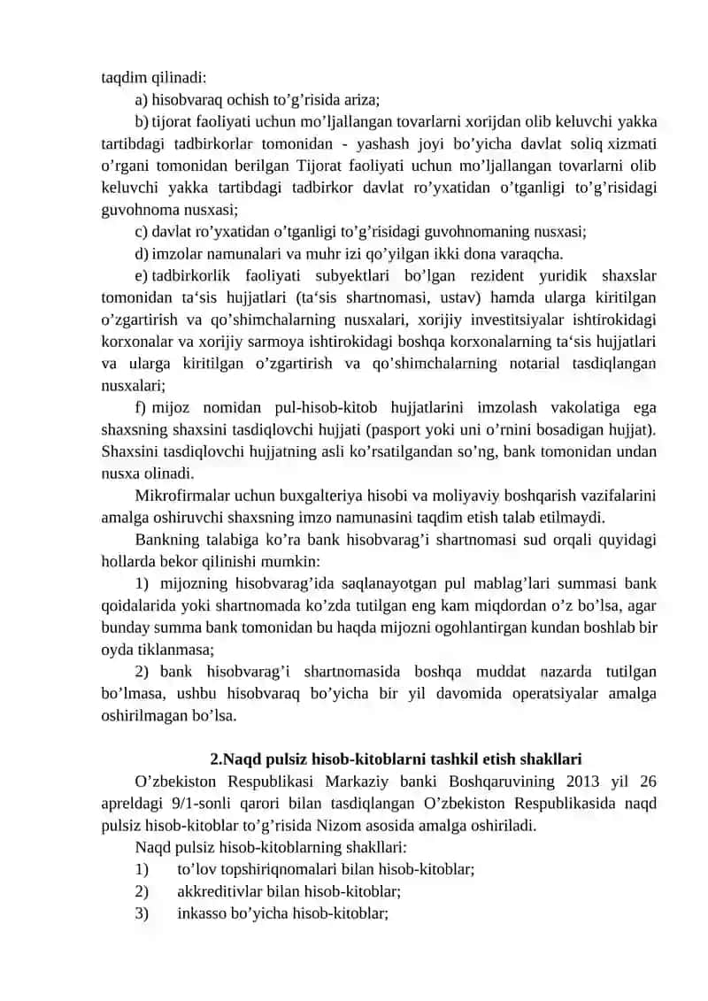 Bankdagi hisob-kitob schyotidagi pul mabla’lari hisobi 2