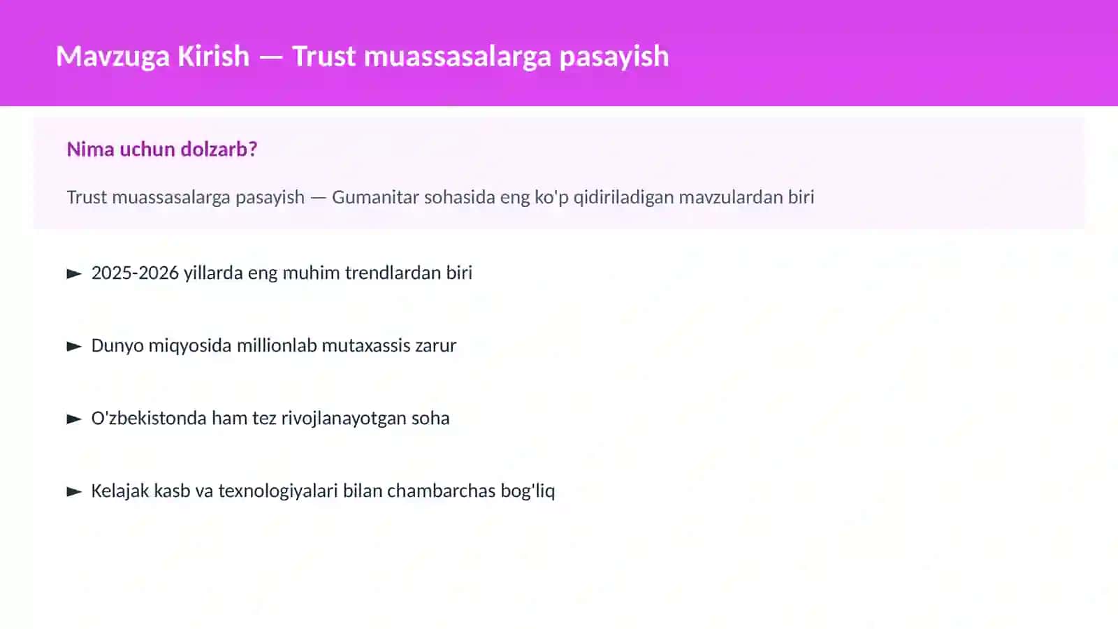 Trust muassasalarga pasayish 2